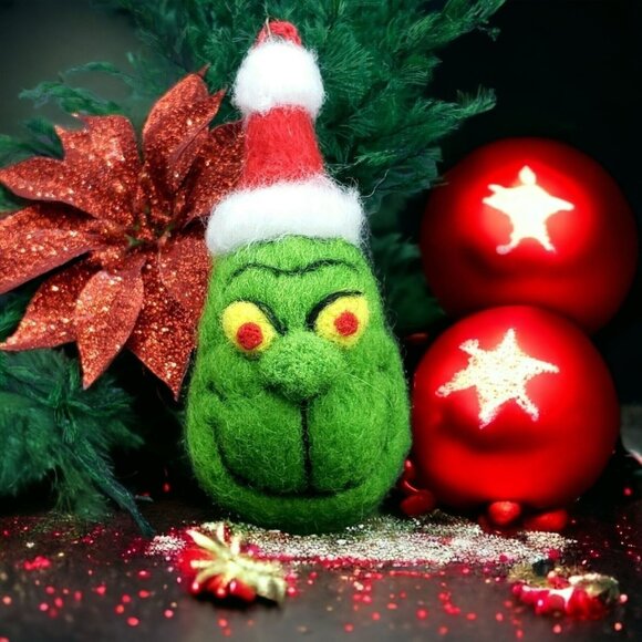 Handmade Felted Wool Santa Monster Ornament Green Halloween Creepy Christmas - Picture 1 of 8